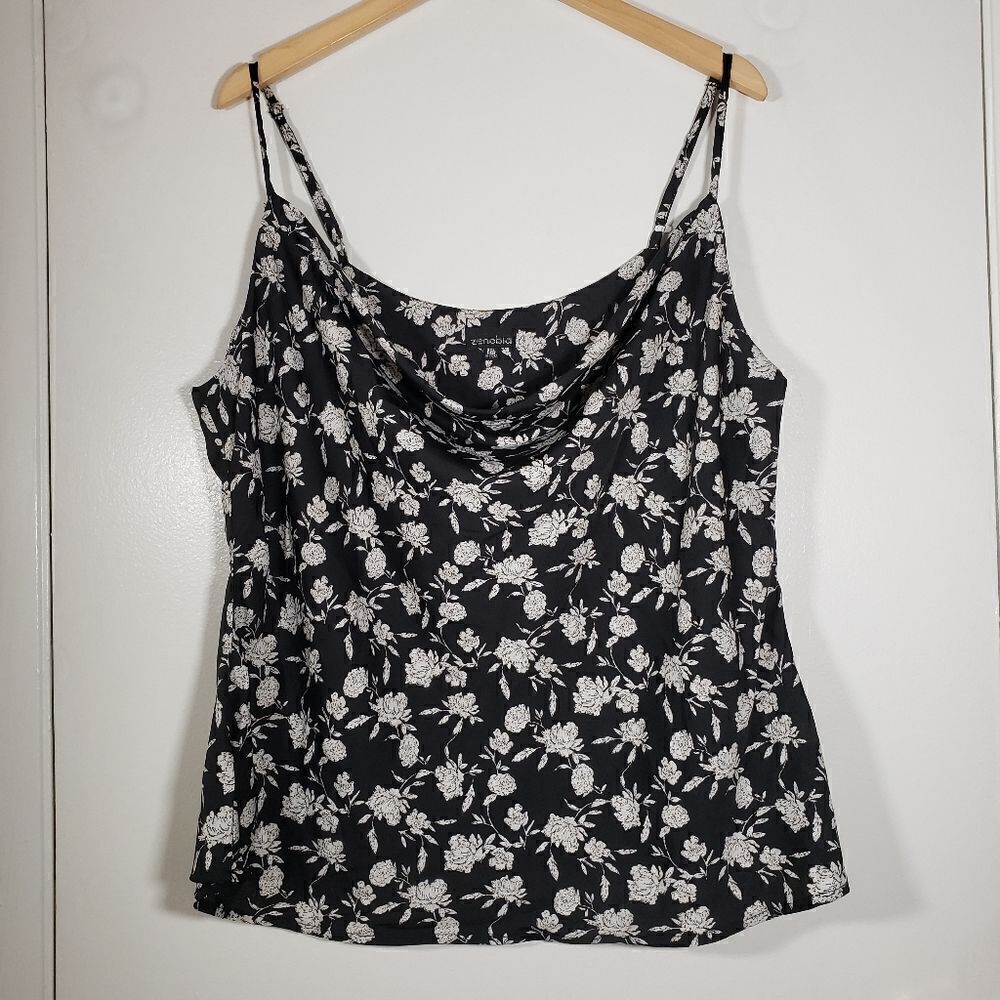 Zenobia Floral Cowl Neck Sleeveless Spring Casual Blouse Size 2XL